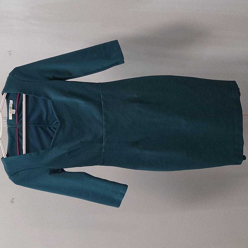 Boden Knit Pointe Rebecca Sweetheart Neckline Sheath Dress 2P In Teal Color